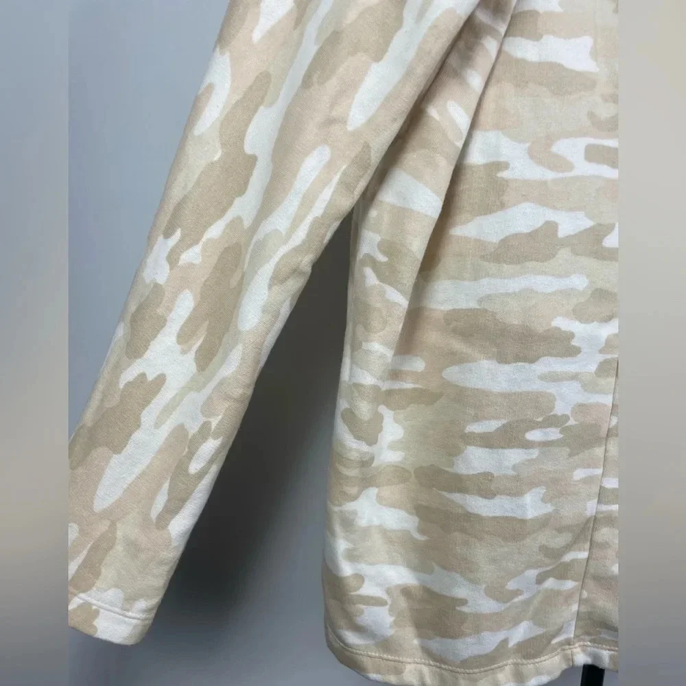 Lucky Brand Tan‎ Neutral Camo Print Hooded Open Front Cardigan Sweater